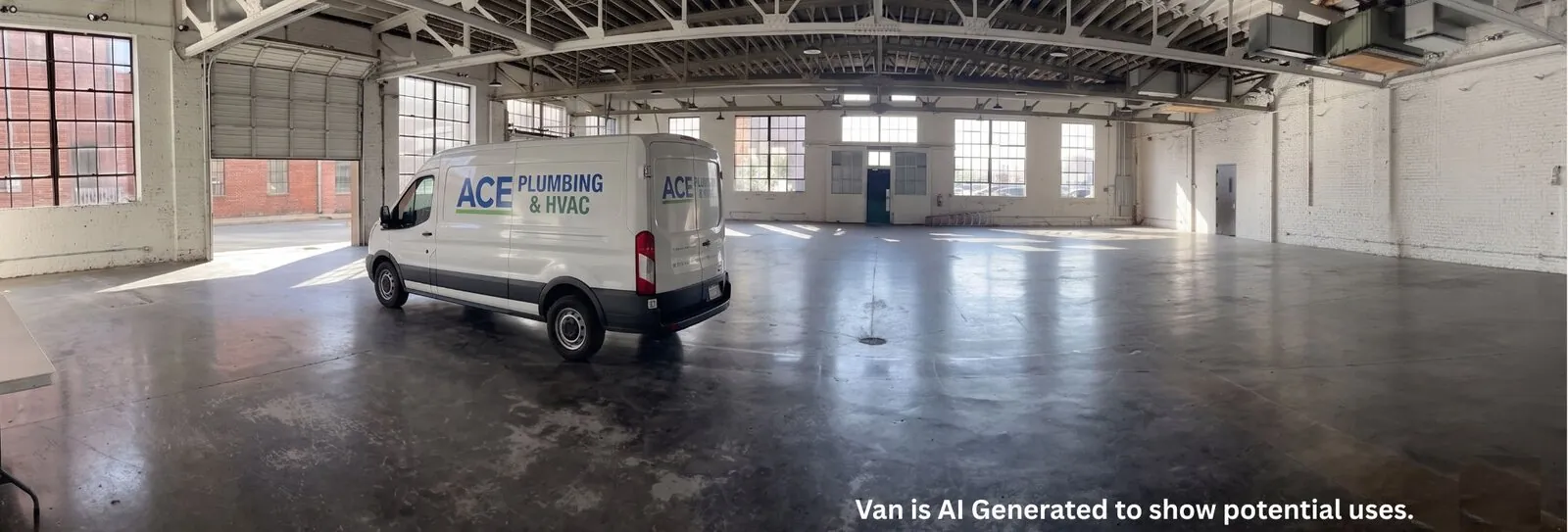 AI rendering of contractor van inside the industrial-door bay