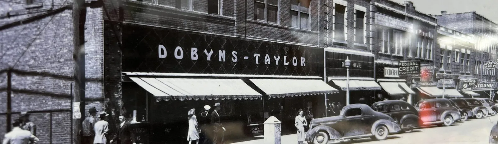 Historic photograph of the Dobyns-Taylor storefront on Broad Street in Kingsport