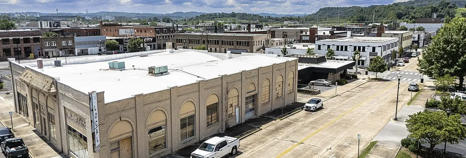 Aerial view of 212 E Sullivan Street former Ford dealership, Kingsport TN