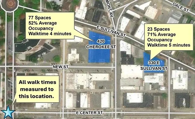 Public parking near 212 E Sullivan Street, Downtown Kingsport