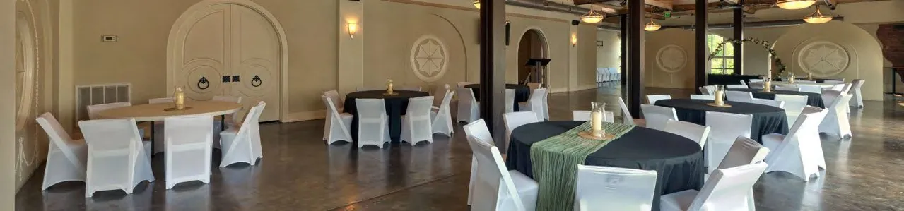 Second-floor event center at 255 Broad Street with arched windows