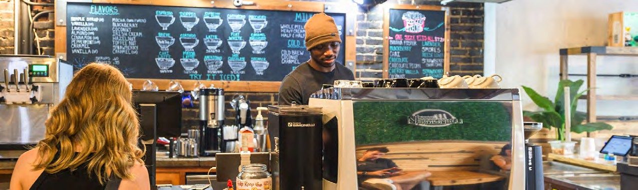 Coffee bar amenity space inside the Progress Building