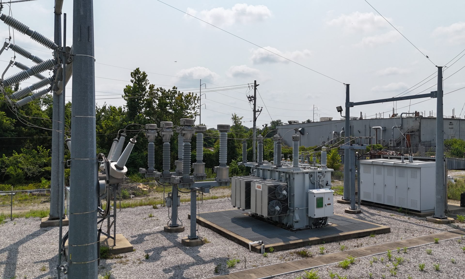 Substation transformers at the ±49-acre powered data center listing site in Memphis, Tennessee
